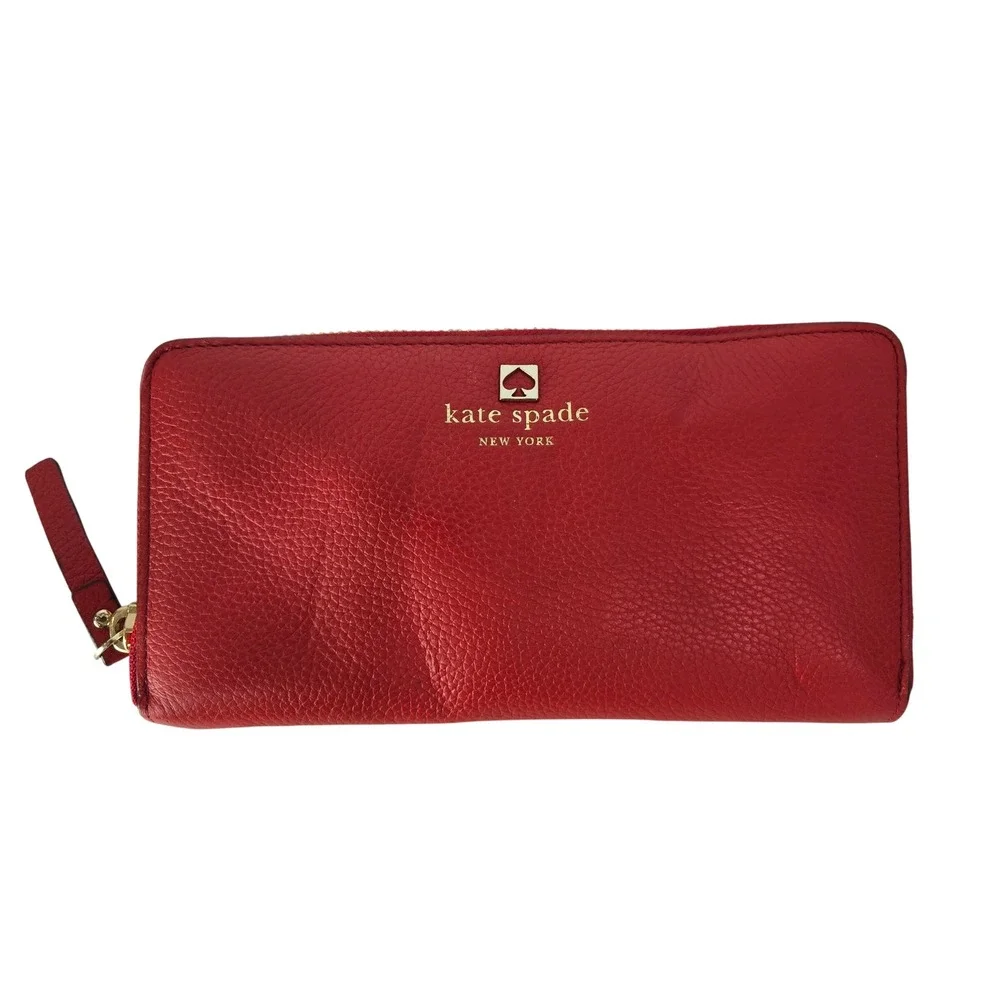 Kate Spade Wallet Persimmon Red Pebbled Leather Zip Around NWT *Flaw*  #1147